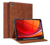 Gexmil Leather Case for Samsung Galaxy Tab S6 Lite 10.4 Inch 2024/2022/2020,with S Pen Holder,Shockproof,Adjustable Stand,Auto Sleep/Wake,Anti-Slip,Anti-Fingerprint,Oil Wax Brown