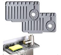 gexuamz Kitchen Tap Mat, 2 Piece Silicone Sink Splash Guard, Dish Drainer Mat with Inclined Drainage for Drying the Counter, Suitable for Most Faucets, Grey