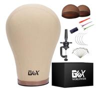 GEXWORLDWIDE GEX 20"-24" Cork Canvas Block Head Mannequin Head Wig Display Styling Head With Mount Hole (Light Brown, 20.5")