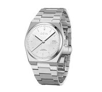 GeYa Automatic Watch, Silver Stainless Steel with Rose Gold Accents, 40mm Case, Sapphire Crystal, White Textured Dial, Hidden Push Button Clasp, Business Dress Watch with Miyota Movement