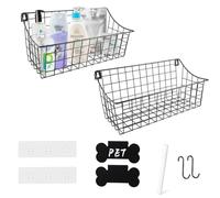 Geyecete 2 Pack Hanging Wall Basket for Pet Organizing dog toy box Large Wire Basket for dog Storage Pantry wall storage Can be Personalized metal basket