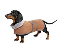 Geyecete dachshund coat with Warm Thermal Quilted, Dog miniature dachshund coats with Warm Fleece Lining,Outdoor with Adjustable Bands-Brown-L