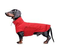 Geyecete Dachshund Raincoat,Miniature Dachshund Raincoat Waterproof Adjustable Dachshund Raincoat with High neck with Harness Hole for Dachshund-Red-XL