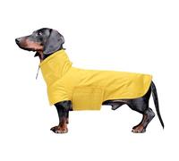 Geyecete Dachshund Raincoat,Miniature Dachshund Raincoat Waterproof Adjustable Dachshund Raincoat with High neck with Harness Hole for Dachshund-Yellow-M
