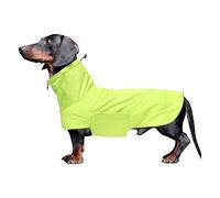 Geyecete Dachshund Raincoat,Miniature Dachshund Raincoat Waterproof Adjustable with High neck with Harness Hole for Dachshund-Green-S