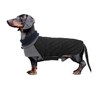 Geyecete Dachshund Winter Coat - Warm, Waterproof, Windproof Jacket With High Neckline String Holes for Small Dogs - Black, Large