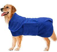 Geyecete Dog Drying Coat - Absorbent Microfibre Fast Drying Bathrobe for Dogs and Cats - Blue - M