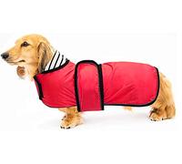 Geyecete Dog Jacket Adjustable Lightweight Dachshund Raincoat with Reflective Straps and Harness Hole Best Gift for Dachshund -Red -M