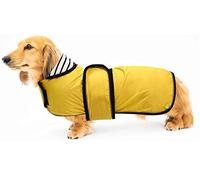 Geyecete Dog Jacket Adjustable Lightweight Dachshund Raincoat with Reflective Straps and Harness Hole Best Gift for Dachshund -Yellow -M