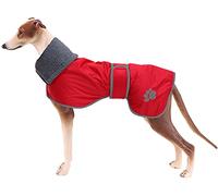 Geyecete Greyhound Winter Coat - Raincoat Fabric with Lamb Velvet Inside - Outdoor Dog Apparel with Adjustable Bands - Medium, Large - Red