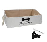 Geyecete Large Dog Toys Storage Bins-Foldable Fabric Trapezoid Organizer Boxes with Cotton Handle,Can be Personalized,Collapsible Basket(Beige-DOG)