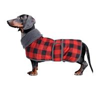 Geyecete sausage dog coat grid dachshund waterproof coat Dog Winter Coat Thermal Quilted,with warm flannel Lining Outdoor Dog-Red-M