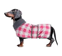 Geyecete sausage dog coat grid dachshund waterproof coat Dog Winter Coat Thermal Quilted,with warm flannel Lining Outdoor Dog-Pink-M