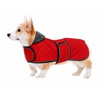 Geyecete Warm Thermal Quilted Corgi Coat mini Dog Winter Coat with Warm Fleece Lining, Outdoor Dog Apparel with Adjustable Bands for Small-Red-S