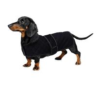 Geyecete Warm Thermal Quilted Dachshund Coat, Winter Apparel With Warm Fleece Lining, Outdoor Coat With Adjustable Bands for Medium, Large Dogs - Dark Blue - S