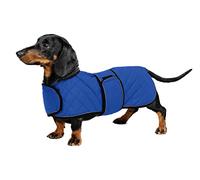 Geyecete Warm Thermal Quilted Dachshund Coat, Winter Dog Coat with Fleece Lining, Outdoor Apparel with Adjustable Bands for Medium, Large Dogs - Blue - XS