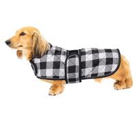 Geyecete Waterproof Warm Thermal Quilted Dachshund Coat with warm fleecy lining inside,Outdoor Dog Apparel with Adjustable Bands for Small,Medium Dog-Black-S