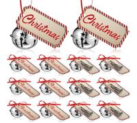 Geyee 1.6 Inch Christmas Believe Bell Ornament Sleigh Bells with Christmas Believe Ticket Ribbon Train Ticket Silver Christmas Tree Bell for Xmas Gift Tree (12 Set)