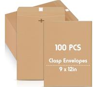 Geyee 100 Pcs Brown Kraft Paper Clasp Envelopes, 9 x 12 Inch, Gummed, Sturdy & Tear Resistant, Ideal for Storing & Mailing Documents