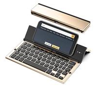Geyes Folding Bluetooth Keyboard, Wireless Foldable Keyboard with Portable Pocket Size, Aluminum Alloy Housing, Carrying Pouch, for iPad, iPhone, and More Tablets, and Smartphones(Gold)
