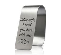GEYGIE Drive Safe I Need You Here with Me Engraved Stainless Steel Car Visor Clip, Funny Safe Driving Reminder Clip Gifts for Couple Husband Dad Son Friend Driver, Drive Safe Gifts