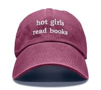 GEYGIE Hot Girls Read Books Embroidery Adjustable Washed Distressed Baseball Cap, Funny Bookish Sun Shade Sports Wine Red Cap for Women Reader Book Lover, Graduation Birthday Gifts for Female Friend
