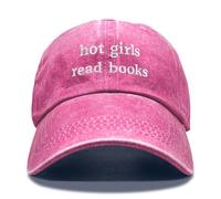 GEYGIE Hot Girls Read Books Embroidery Adjustable Washed Distressed Baseball Cap, Funny Bookish Sun Shade Sports Rose Red Cap for Women Reader Book Lover, Graduation Birthday Gifts for Female Friend