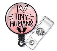 GEYGIE I Love Tiny Humans Badge Reel Retractable with Alligator Clip, Funny Baby Feet ID Badge Holder Gift for Labor Pediatric Nurses Doctor RN EN L&D OB Labor Delivery NICU Nurse