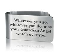 GEYGIE May Your Guardian Angel Watch Over You Engraved Stainless Steel Car Visor Clip, New Driver Gifts for Women Men, Funny Safe Driving Gifts for Family Friend, God Prayer Present for Religious