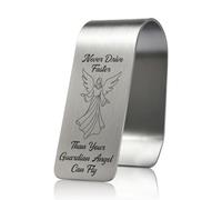GEYGIE Never Drive Faster Than Your Guardian Angel Can Fly Engraved Stainless Steel Car Visor Clip, Funny Guardian Angel Safe Driving Gifts for Family Friend, Drive Safe Reminder Gifts