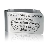GEYGIE Never Drive Faster Than Your Guardian Angel Can Fly Mom Engraved Stainless Steel Car Visor Clip, Inspirational Guardian Angel Safe Driving Gifts for Son Daughter, Drive Safe Reminder Gifts