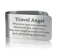 GEYGIE Travel Angel Wherever You May Wander May This Angel Journey with You Engraved Stainless Steel Car Visor Clip, Safe Travels Visor Clip, Safe Driving Gifts for Son Daughter Friend Driver