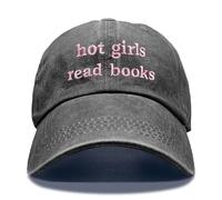 GEYGIE Women Read Books Embroidery Adjustable Classic Washed Distressed Baseball Cap, Bookish Baseball Cap for Women Reader, Washed Black, 7-7 1/4