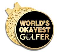 GEYGIE World's Okayest Golfer Black Gold Golf Ball Marker with Magnetic Hat Clip, Novelty Birthday Retired Gifts for Men Women, Golf Accessories Gifts for Men Women Dad Grandfather Golfer