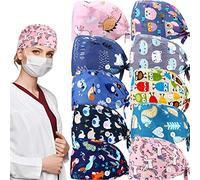 Geyoga 10 Pieces Women Scrub Caps with Buttons Bouffant Adjustable Surgical Cap Breathable Turban Working Hat Sweatband Tie Back Hats for Women Men