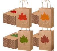 Geyoga 100 Pieces Kraft Fall Gift Bags Bulk Colorful Maple Leaves Treat Goodie Candy Bags for Fall Autumn Thanksgiving Party Favor Supplies Decoration
