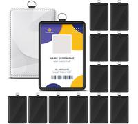 Geyoga 12 Pack Sublimation Blank ID Badge Holder PU Leather DIY Heat Transfer Print Vertical ID Card Holders Bulk for Badges Waterproof Name Tag Holders for Coach Office Employees Students