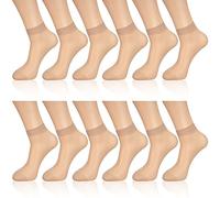 Geyoga 12 Pairs Sheer Ankle Socks Thin Nylon Transparent Ankle High Hosiery Socks Short Dress Stockings for Women(Medium,Nude Color)