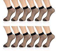 Geyoga 12 Pairs Sheer Ankle Socks Thin Nylon Transparent Ankle High Hosiery Socks Short Dress Stockings for Women(Medium,Black)