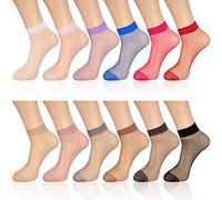 Geyoga 12 Pairs Sheer Ankle Socks Thin Nylon Transparent Ankle High Hosiery Socks Short Dress Stockings for Women(Medium,Multi Color)