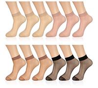 Geyoga 12 Pairs Sheer Ankle Socks Thin Nylon Transparent Ankle High Hosiery Socks Short Dress Stockings for Women(Large,Simple Color)