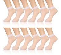Geyoga 12 Pairs Sheer Ankle Socks Thin Nylon Transparent Ankle High Hosiery Socks Short Dress Stockings for Women(Medium,White)