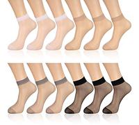 Geyoga 12 Pairs Sheer Ankle Socks Thin Nylon Transparent Ankle High Hosiery Socks Short Dress Stockings for Women(Medium,Classic Color)