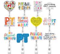Geyoga 12 Pcs Physical Therapy Month Badge Holder Retractable Badge Reels Cards Holder with Clip Gift for Social Workers Dentist Volunteer Ot Doctor Nurse Coworker Appreciation