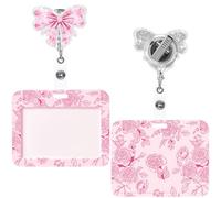 Geyoga 2 Pack Pink Floral Bow Gifts Includes Horizontal ID Badge Holder and Retractable Bow Badge Reel with Alligator Clip Watercolor Card Holder for Worker Doctor Nurse Teacher Office Accessories