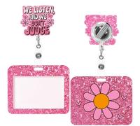 Geyoga 2 Pack We Listen and We Don't Judge Gifts Includes Pink Horizontal ID Badge Holder and Funny Retractable Badge Reel with Alligator Clip for Worker Doctor Nurse Teacher Office Accessories