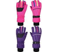Geyoga 2 Pairs Kids Ski Gloves Toddler Waterproof Snow Gloves for Boys Girls Outdoor Sports(8-14 Years,Purple, Pink)