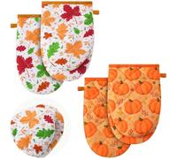 Geyoga 2 Pcs Fall Mini Harvest Oven Mitt Decoration for Kitchen Falling Leaves Pumpkin Pot Holders Small Autumn Heat Resistant Potholder Fall Party Gift Supplies Favors for Baking Barbecue Kitchen
