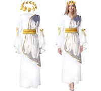 Geyoga 2 Pcs Greek Goddess Costume Toga Costume Women Halloween Greek Dress with Roman Crown Leaf Wreath(Small)