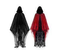 Geyoga 2 Pcs Halloween Hooded Cloak Medieval Renaissance Gothic Wizard Robe Scary Grim Reaper Cosplay Costume for Unisex(Black, Bright Red, XL)